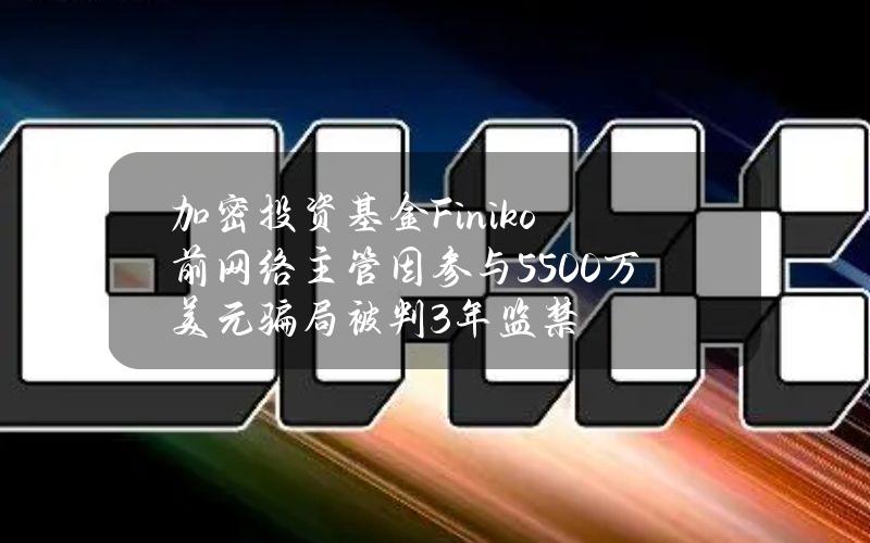 加密投资基金Finiko前网络主管因参与5500万美元骗局被判3年监禁