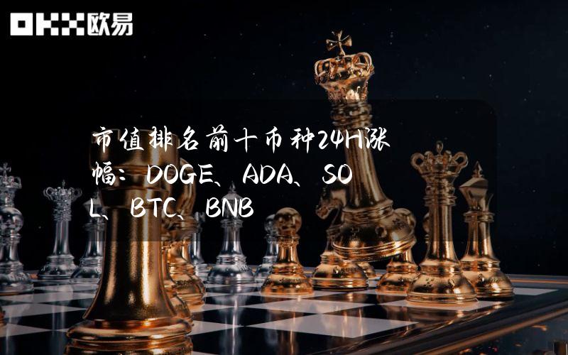 市值排名前十币种24H涨幅：DOGE、ADA、SOL、BTC、BNB