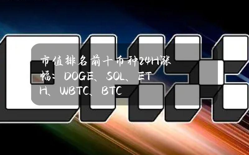 市值排名前十币种24H涨幅：DOGE、SOL、ETH、WBTC、BTC