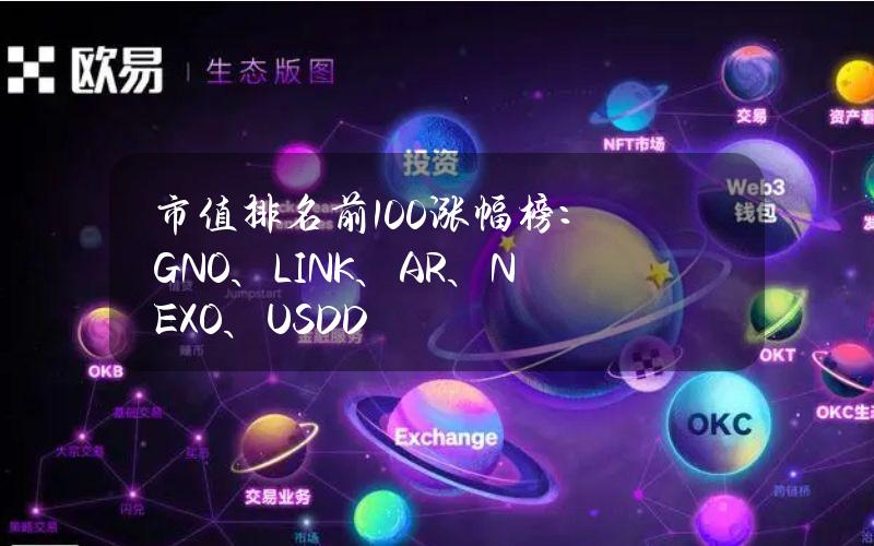 市值排名前100涨幅榜：GNO、LINK、AR、NEXO、USDD