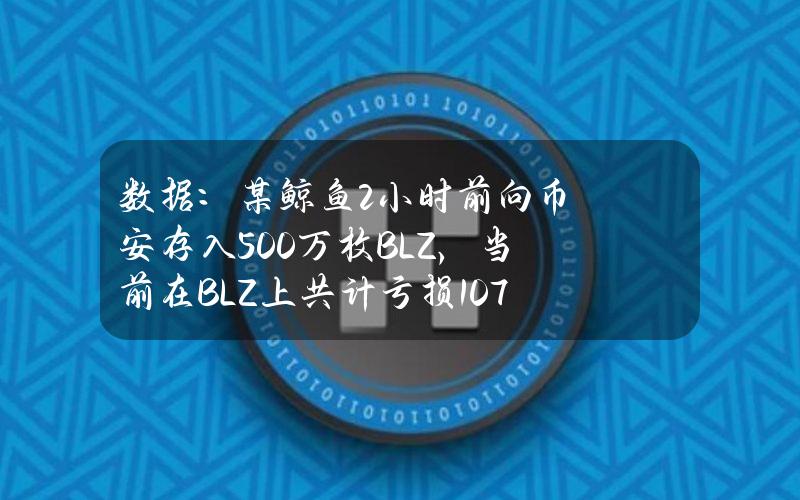 数据：某鲸鱼2小时前向币安存入500万枚BLZ，当前在BLZ上共计亏损107万美元