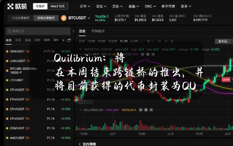 Quilibrium：将在本周结束跨链桥的推出，并将目前获得的代币封装为QUIL